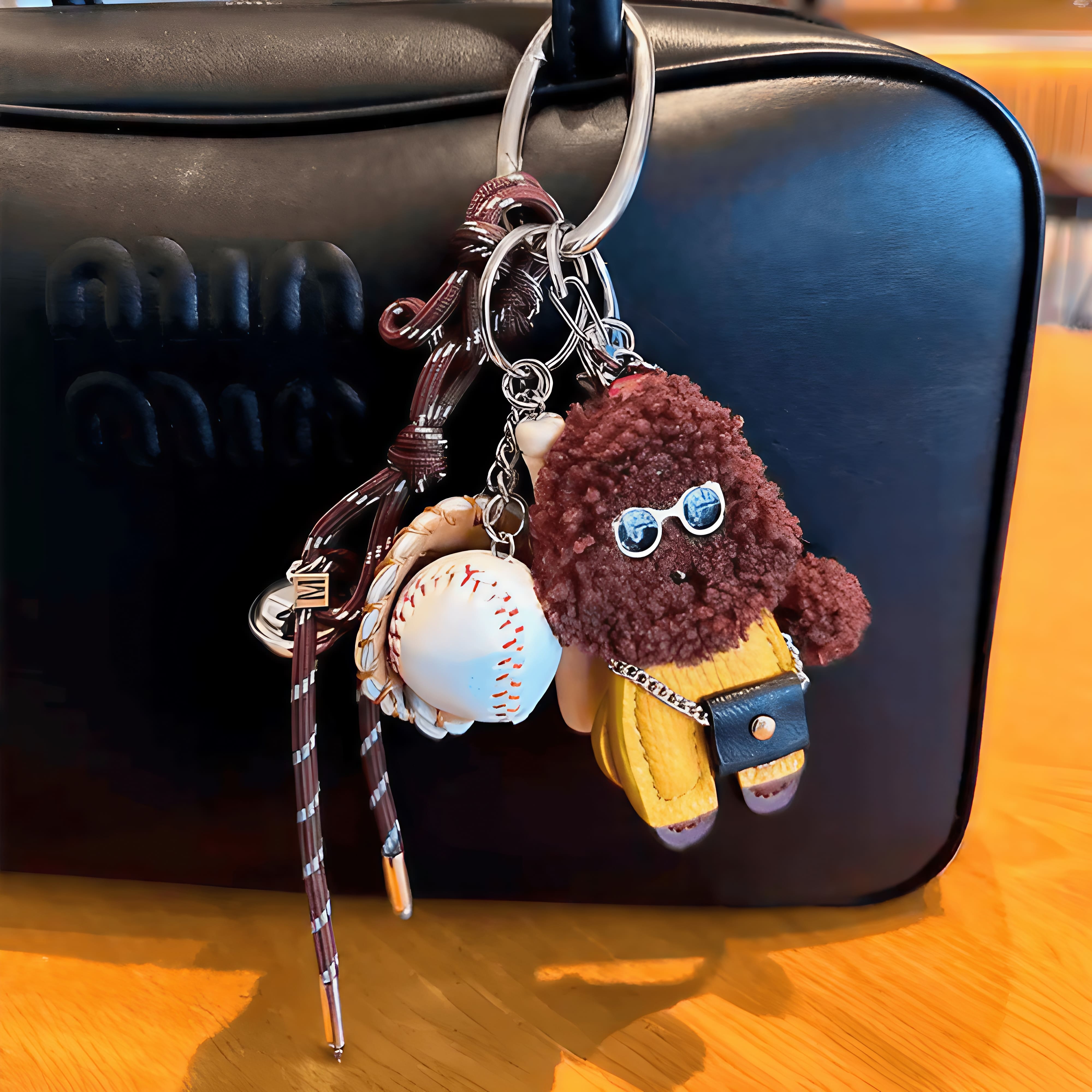 Charm Perro Poodle con Béisbol